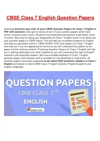 cbse class 7 english question papers