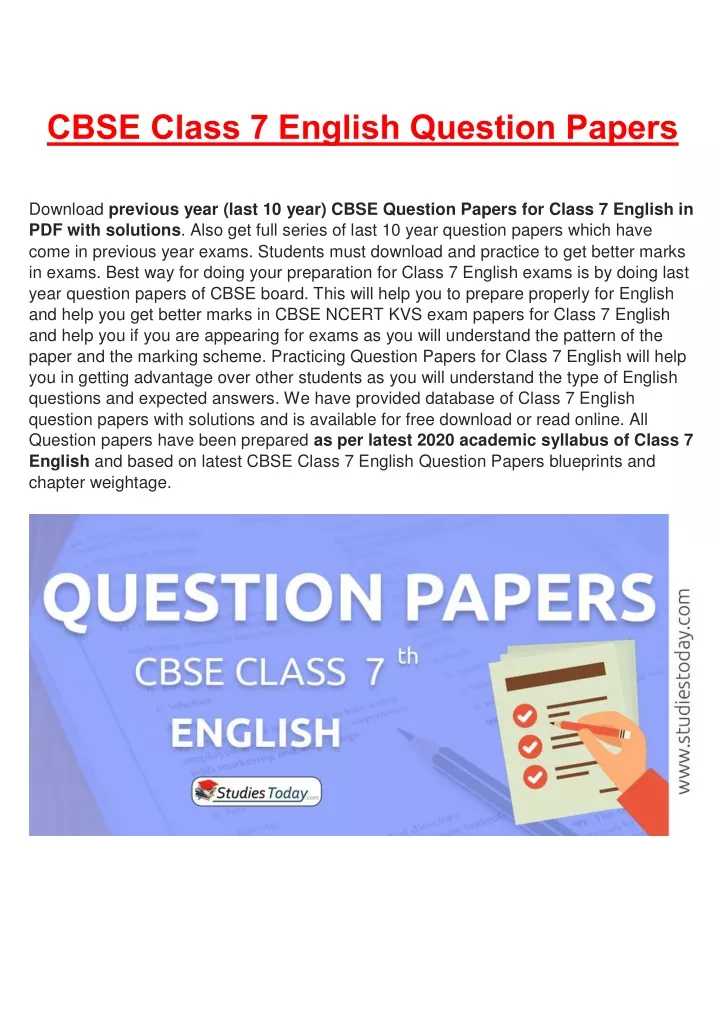 cbse class 7 english question papers