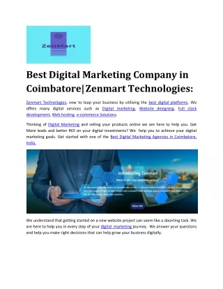 Best Digital Marketing Company in Coimbatore| Zenmart Technologies: