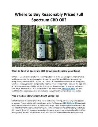 Where to Buy Reasonably Priced Full Spectrum CBD Oil?