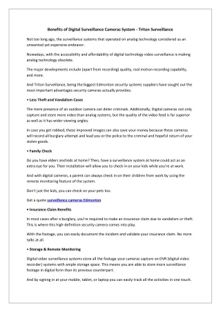 benefits of digital surveillance cameras system