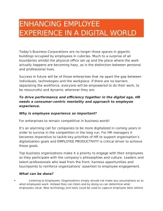 How to enhance or improve the Employee's experience in Digital World ?
