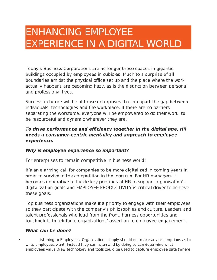 enhancing employee experience in a digital world