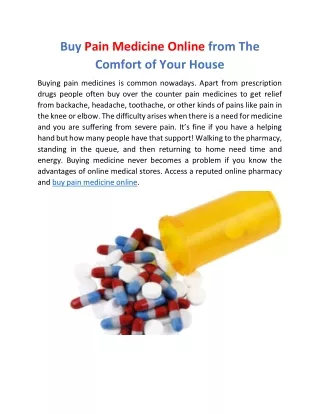 Buy Pain Medicine Online from The Comfort of Your House