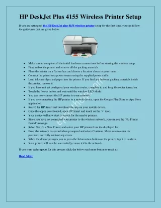 hp deskjet plus 4155 wireless printer setup