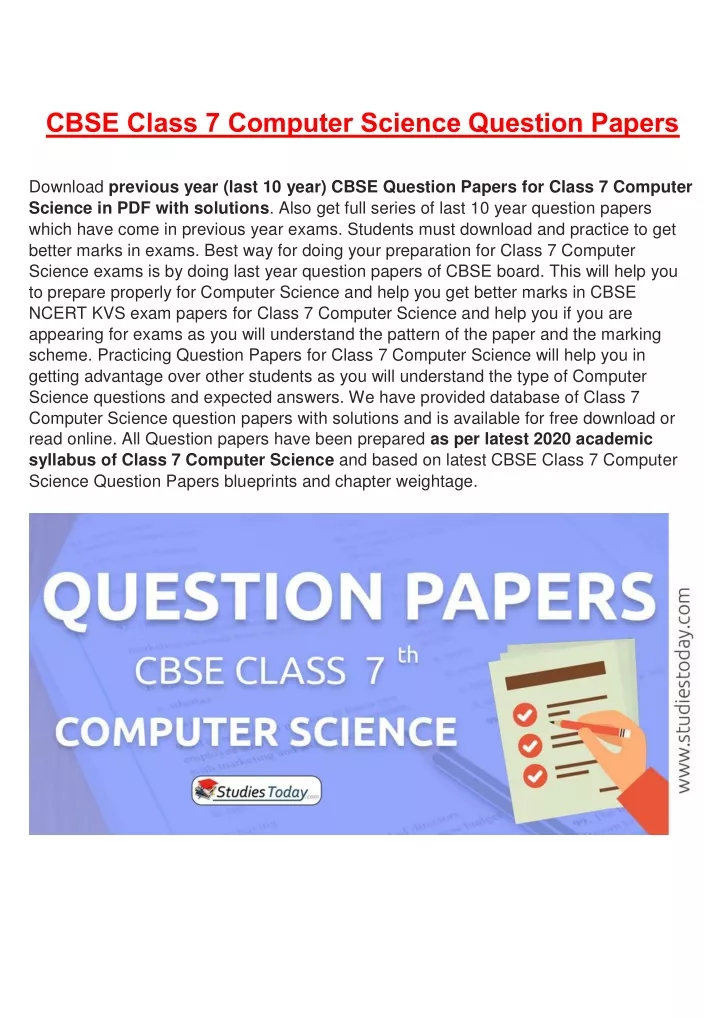 cbse class 7 computer science question papers