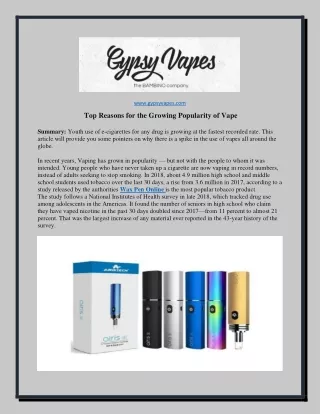Top Reasons for the Growing Popularity of Vape