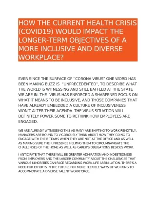 How is the COVID-19 Crisis affecting the functioning and objectives of a workplace?
