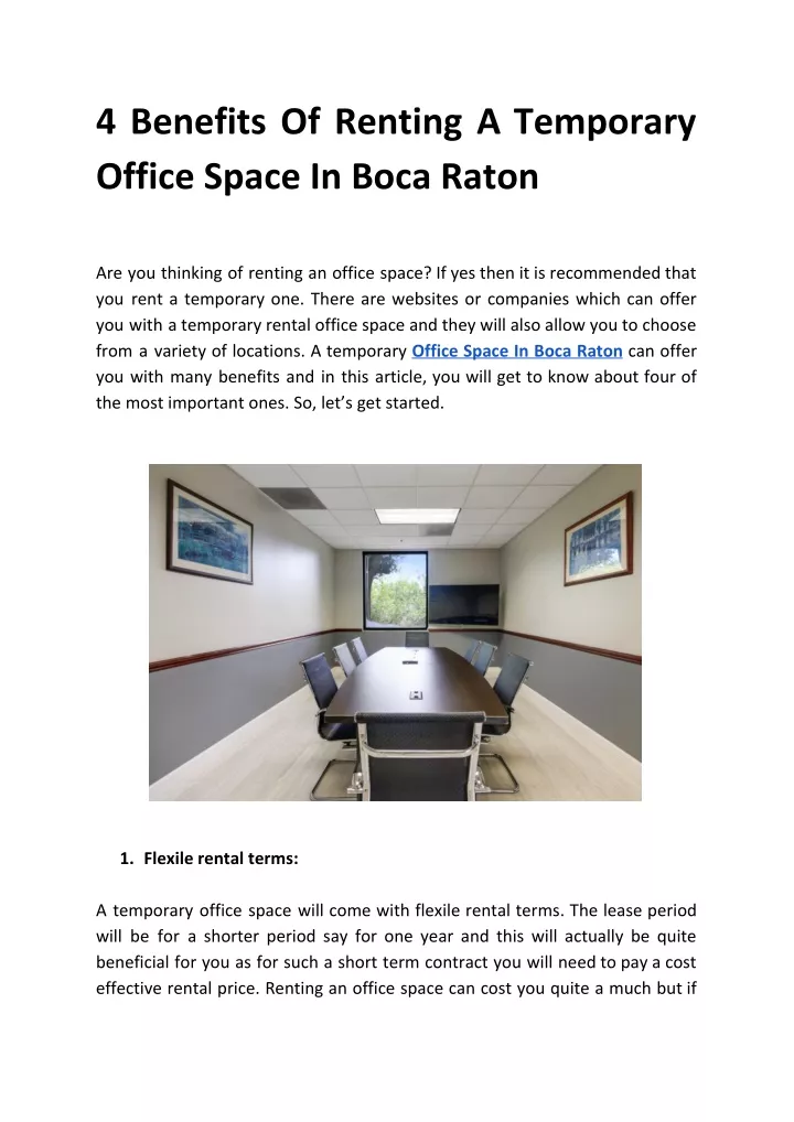 4 benefits of renting a temporary office space