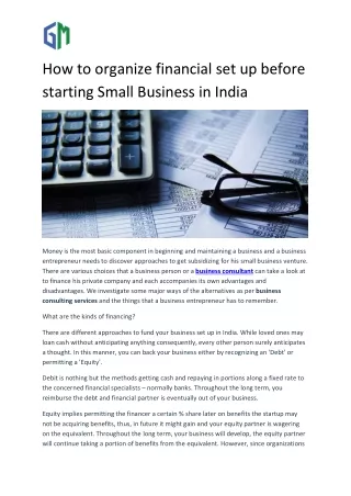 How to organize financial set up before starting Small Business in India