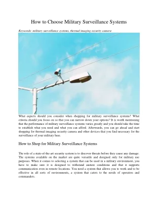 how to choose military surveillance systems