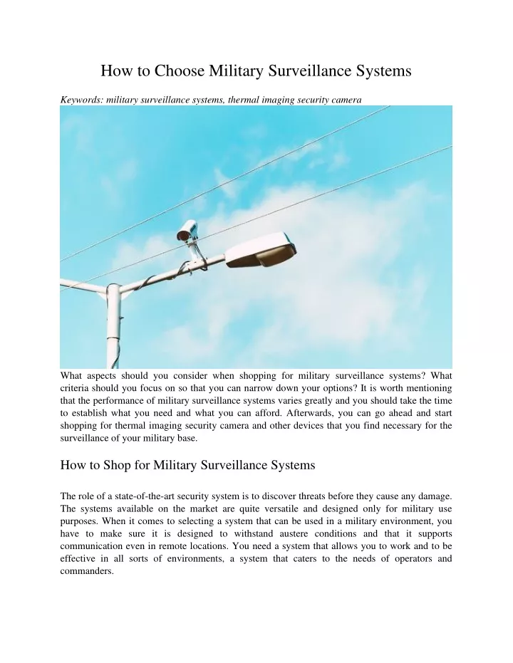 how to choose military surveillance systems