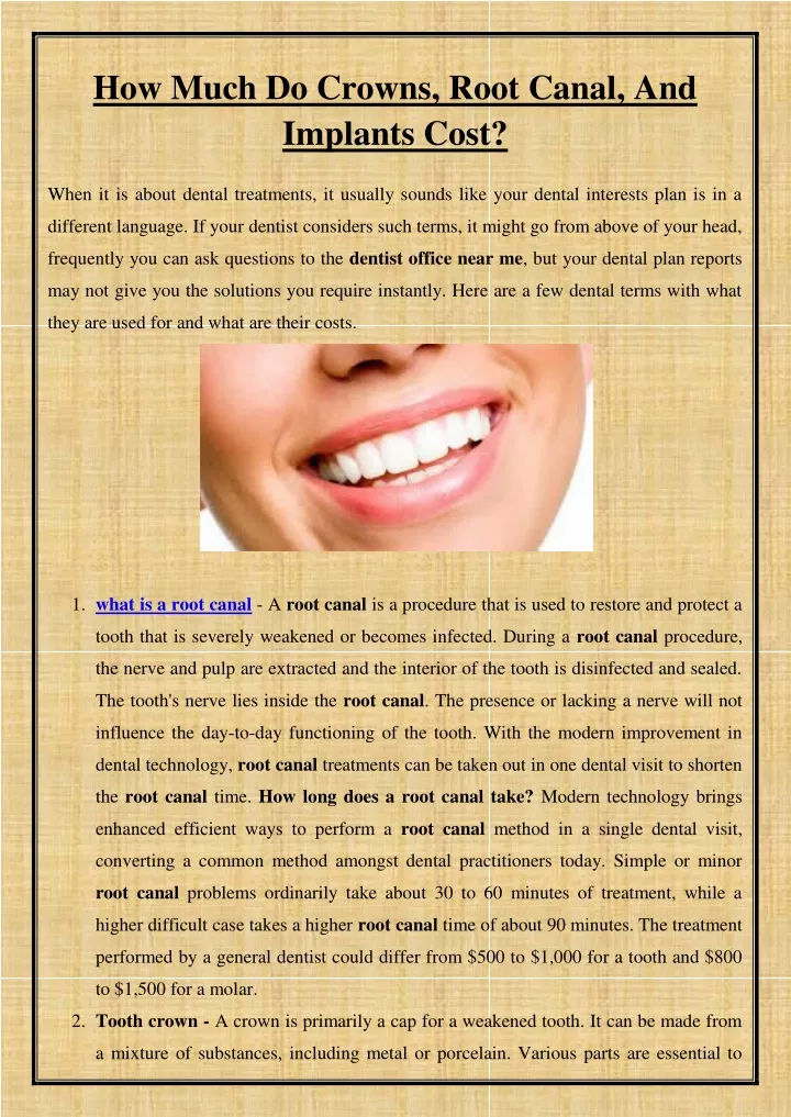 how much do crowns root canal and implants cost