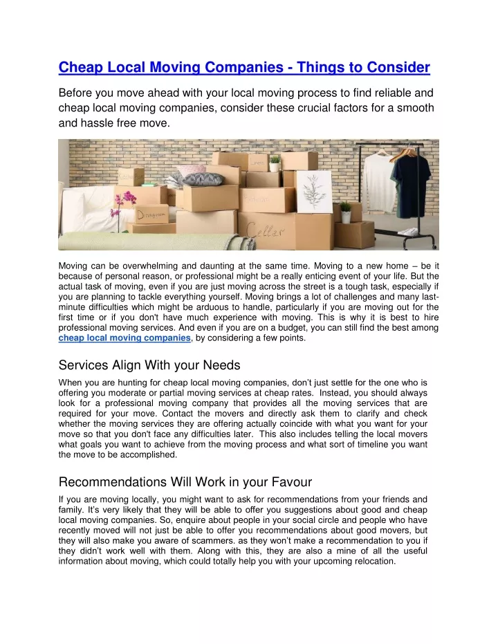 cheap local moving companies things to consider