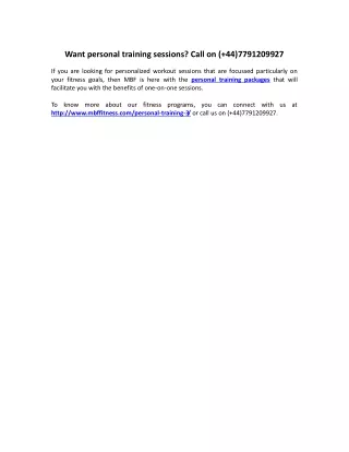 want personal training sessions call