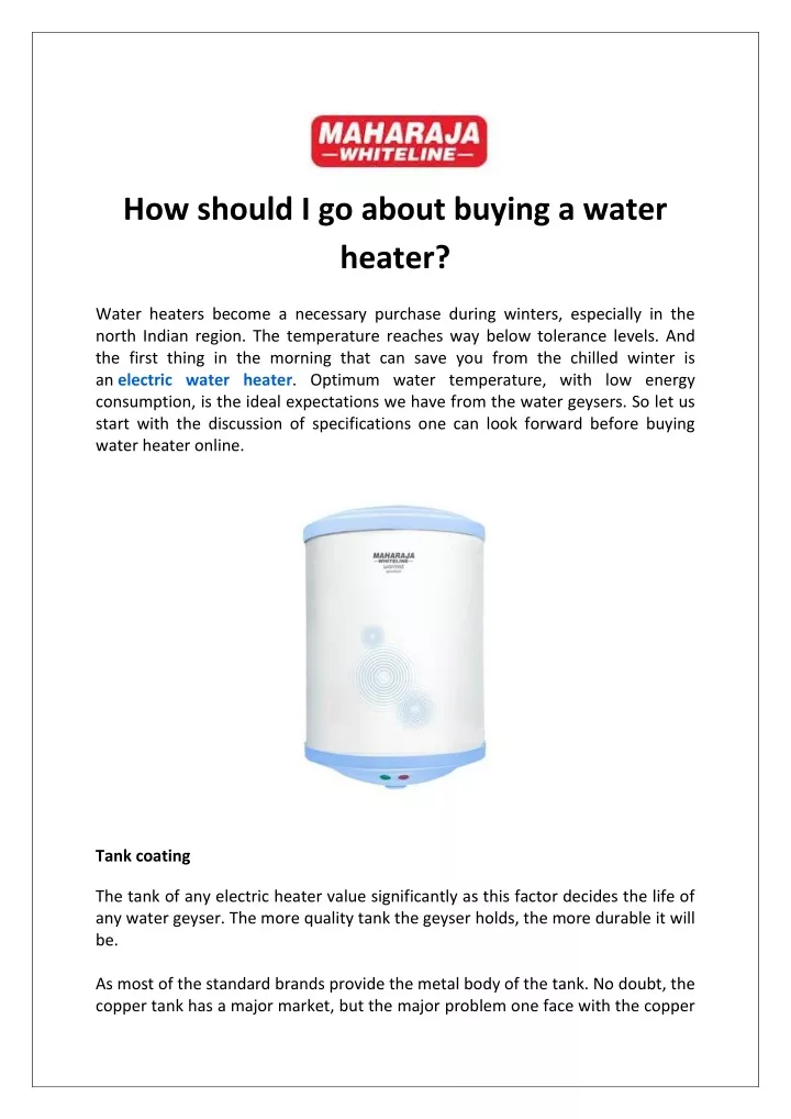 how should i go about buying a water heater