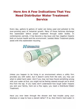 Here Are A Few Indications That You Need Distributor Water Treatment Service