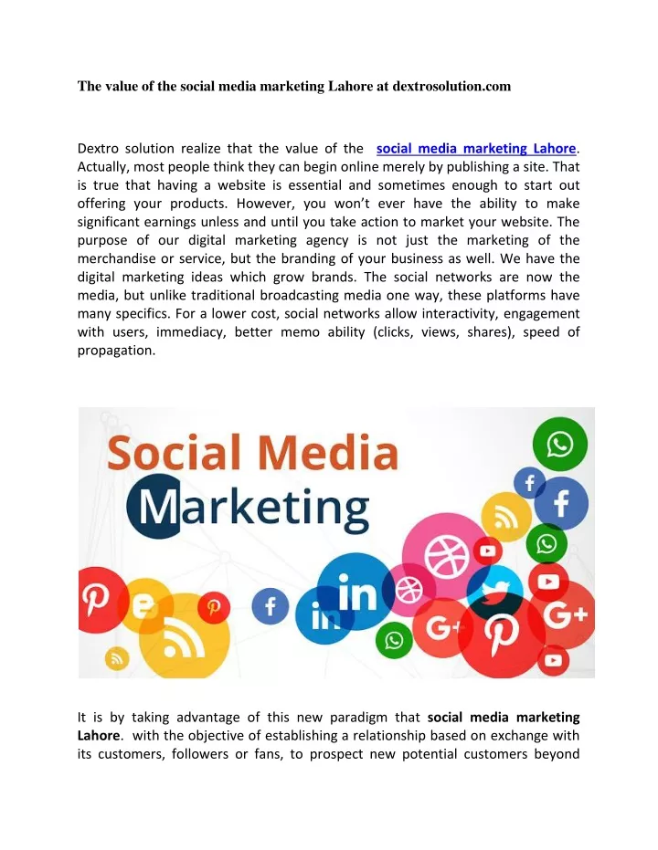 the value of the social media marketing lahore