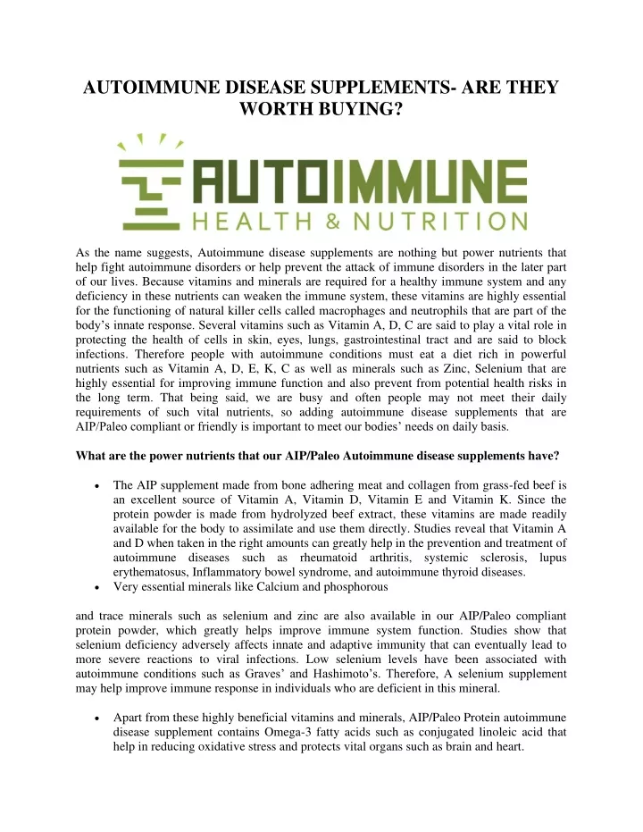 autoimmune disease supplements are they worth