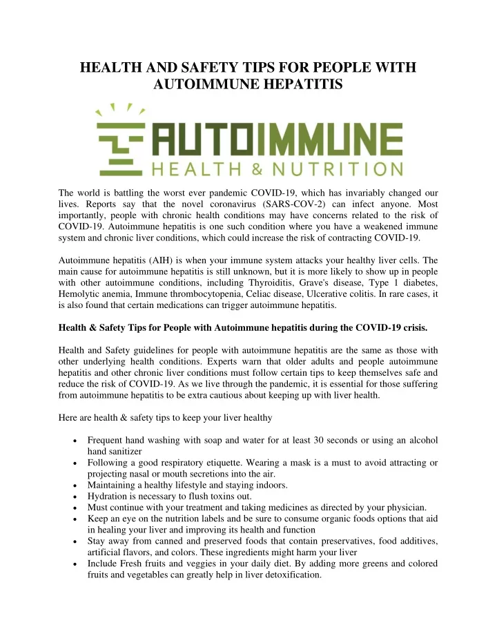 health and safety tips for people with autoimmune