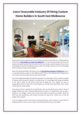 learn favourable features of hiring custom home