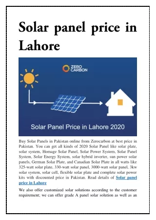 Solar panel price in Lahore