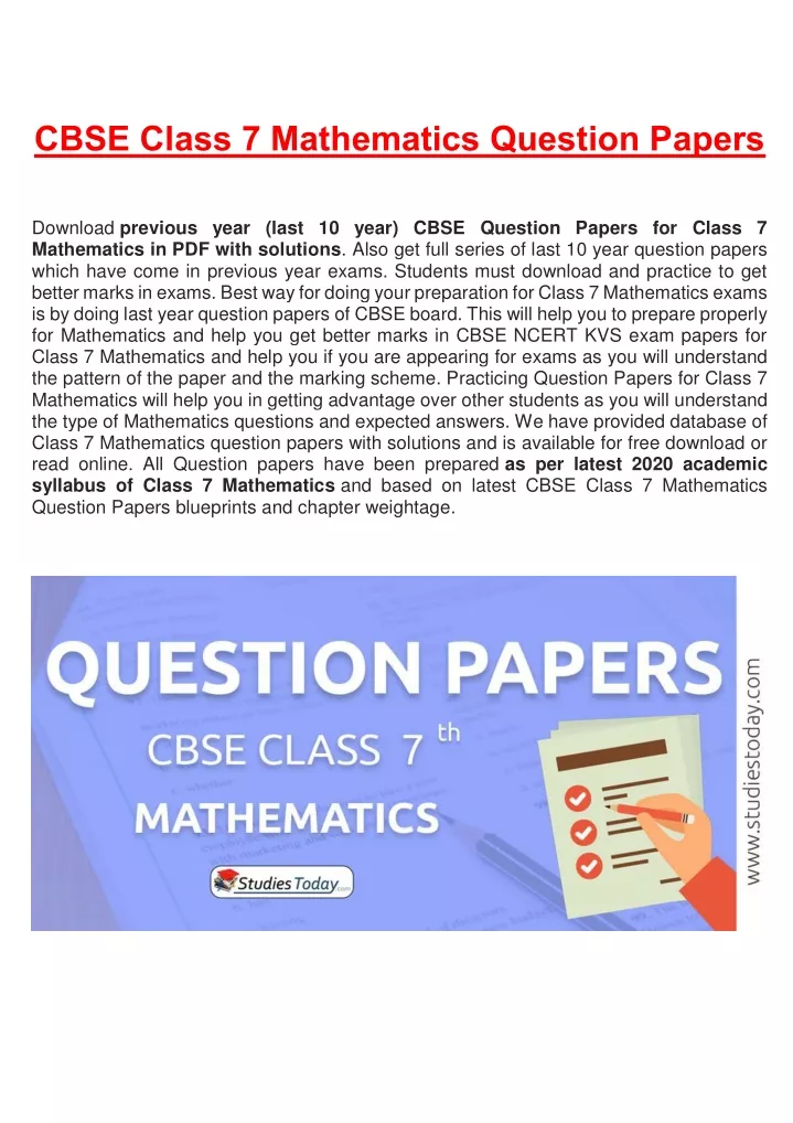 cbse class 7 mathematics question papers