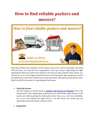 how to find reliable packers and movers