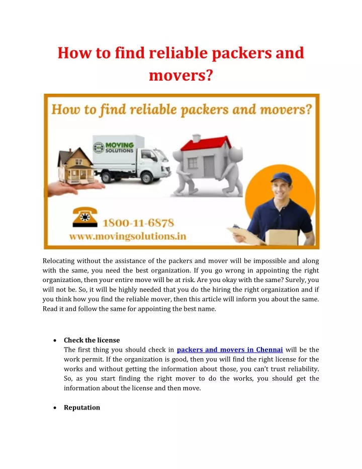 how to find reliable packers and movers