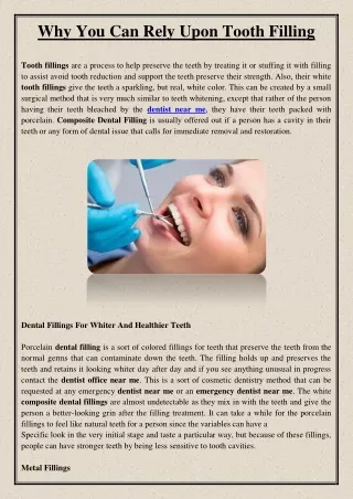 why you can rely upon tooth filling