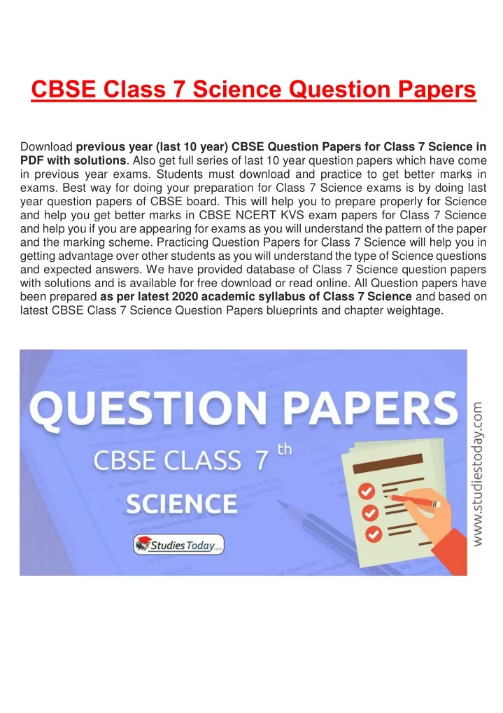 cbse class 7 science question papers