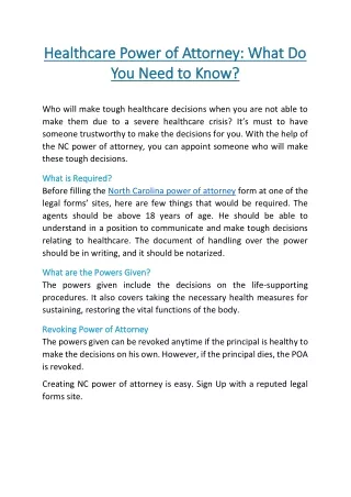 healthcare power of attorney what do healthcare