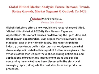 Global Nitinol Market Analysis: Future Demand, Trends, Rising Growth, Market Segment & Outlook To 2026