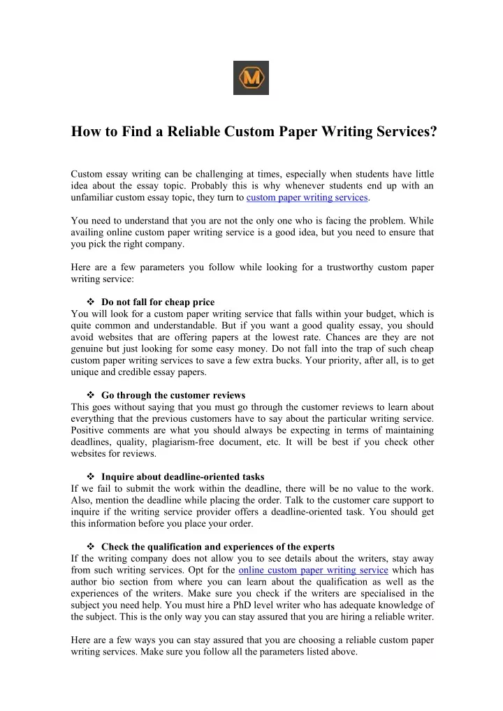 how to find a reliable custom paper writing