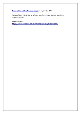 need to hire a wordpress developer in september