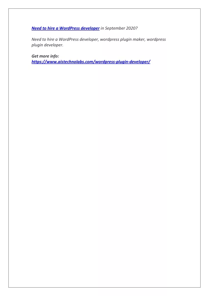 need to hire a wordpress developer in september