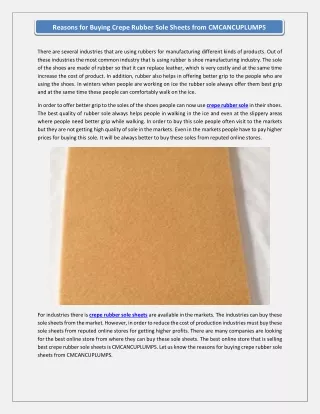 Reasons for Buying Crepe Rubber Sole Sheets from CMCANCUPLUMPS