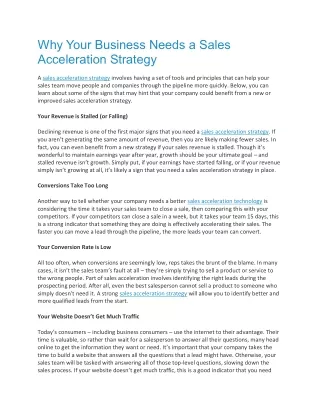 Why Your Business Needs a Sales Acceleration Strategy