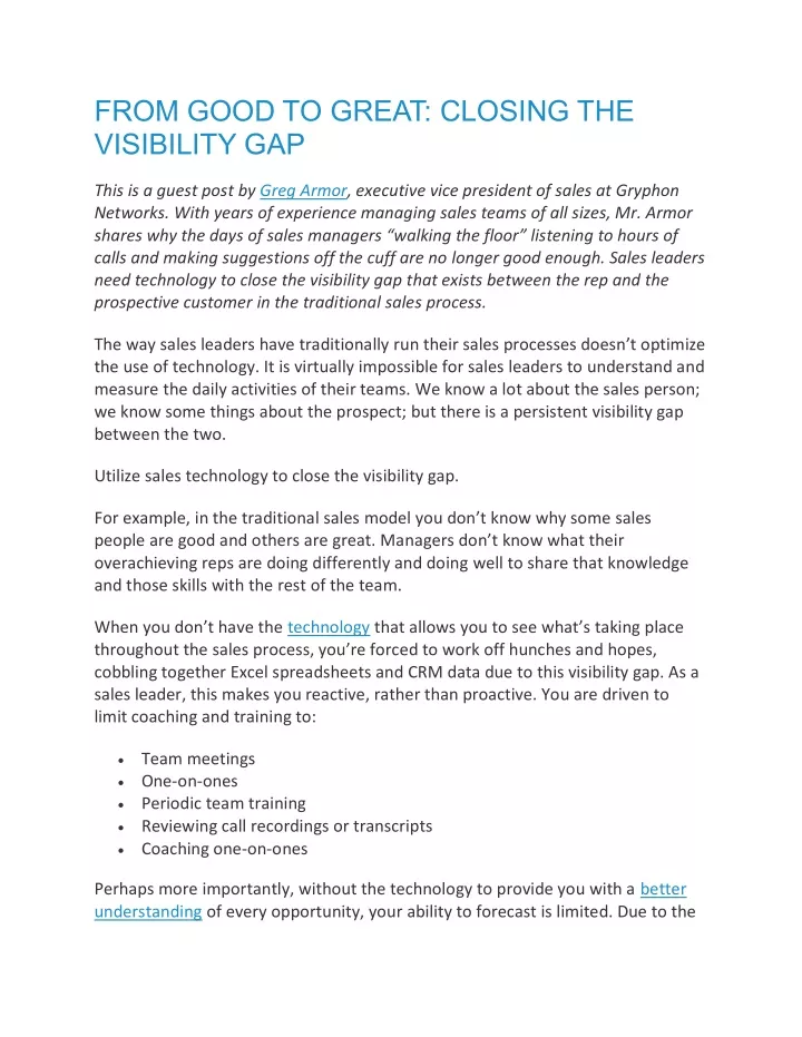 from good to great closing the visibility gap