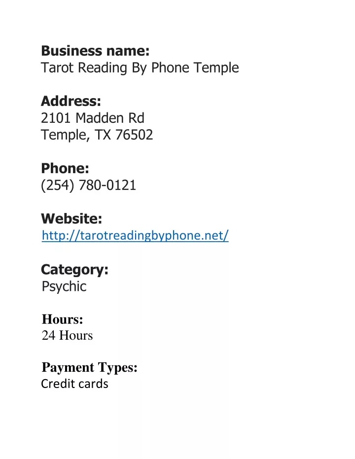 business name tarot reading by phone temple