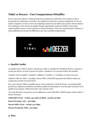 Comparaison de Tidal vs Deezer en Détails