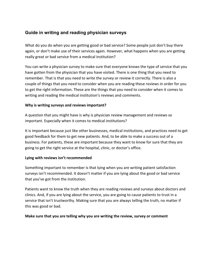 guide in writing and reading physician surveys