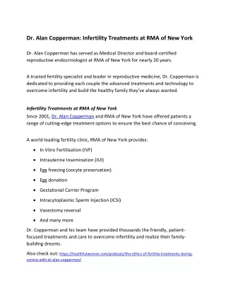 Dr. Alan Copperman: Infertility Treatments at RMA of New York