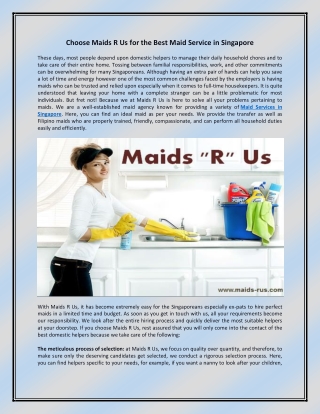Choose Maids R Us for the Best Maid Service in Singapore