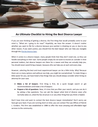 An Ultimate Checklist to Hiring the Best Divorce Lawyer