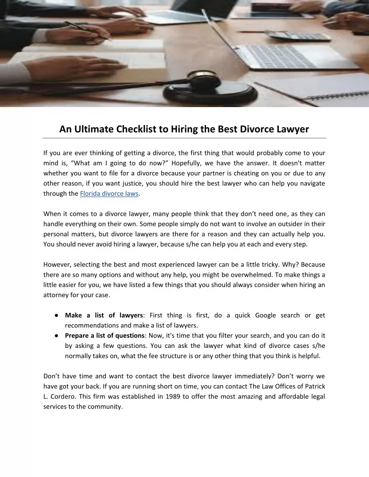an ultimate checklist to hiring the best divorce