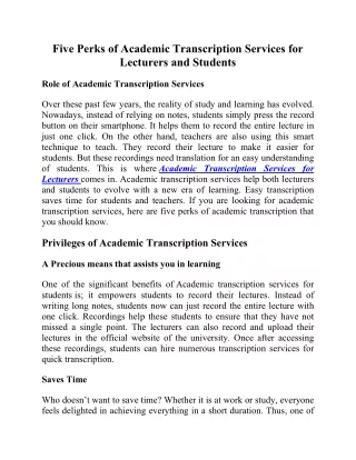 Five Perks of Academic Transcription Services for Lecturers and Students
