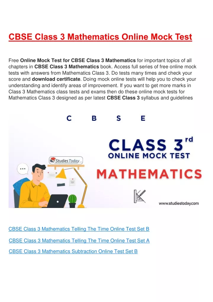 cbse class 3 mathematics online mock test