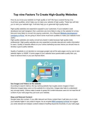 Nine Factors To Create High-Quality Websites