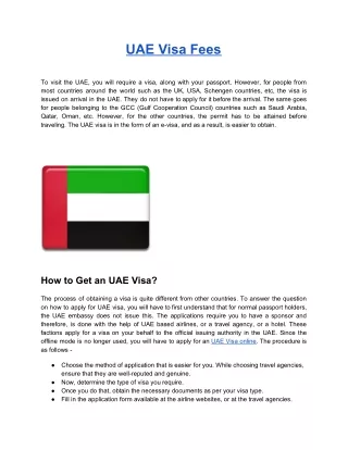 UAE Visa Fees